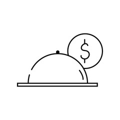 A single tray icon with a dollar sign. This vector icon is in black and white and features a realistic style. Suitable for mobile apps, websites, and advertising.