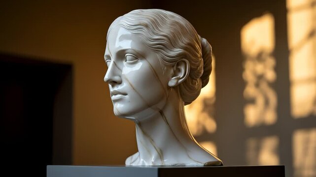 Elegant Marble Bust of Woman on Display, Medium Shot