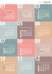 2026年_年間カレンダー_カラフルスクエア