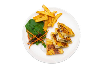 High-quality transparent PNG image of a Turkish flatbread sandwich (bazlama) served on a white plate. Traditional Turkish breakfast food photography, perfect for culinary, lifestyle, and food-related 