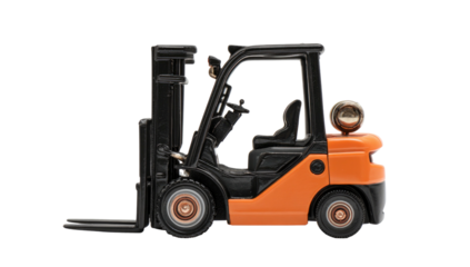 Close-up side view of a toy forklift