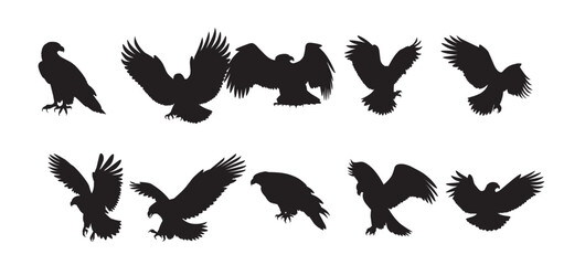 Collection of majestic eagle silhouettes in various poses.