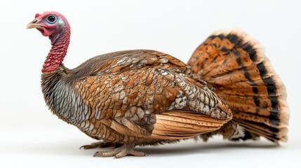 Bronze turkey hen isolated on white background.