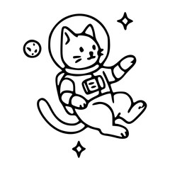 kawaii spaceman cat doodle outline illustration