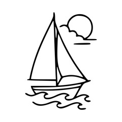 sailboat line art icon with sun and clouds