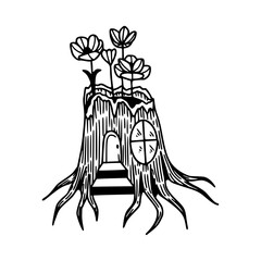 whimsical fairy house in tree stump vector illustration