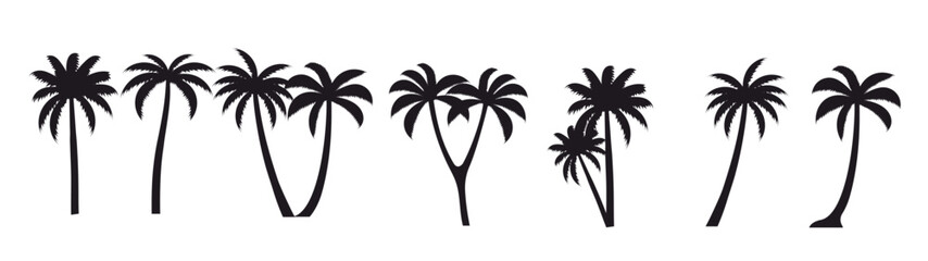 various coconut palm silhouettes on the with background