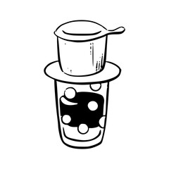 Phin filter over bubble tea cup outline illustration