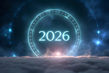 Ethereal Portal with 2026 in Cosmic Sky circle ring