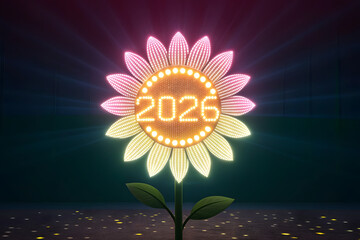 Glowing Sunflower with 2026 Marquee Lights image photo