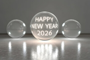 Happy New Year 2026 in Glowing Crystal Balls celebration