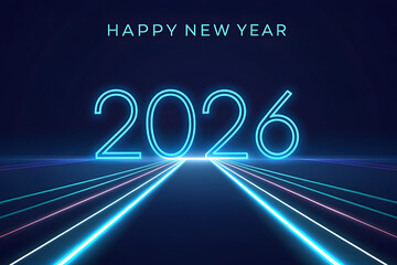 Happy New Year 2026 Neon Road Perspective celebration