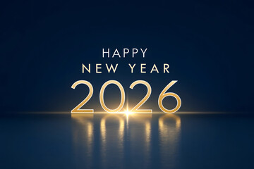 Happy New Year 2026 golden text on dark blue background