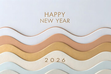Happy New Year 2026 layered wavy abstract background