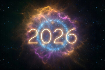 Year 2026 in a Cosmic Nebula space cosmos