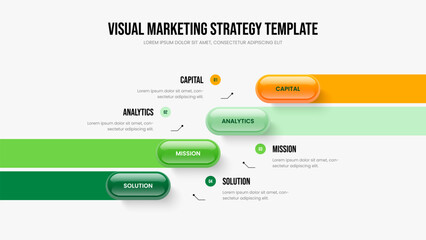 Sales Showcase Four Step Diagram Slideshow Layout. Company Portfolio 4 Option Infographic Presentation Template. Enterprise Solution Slide Design Vector Illustration.