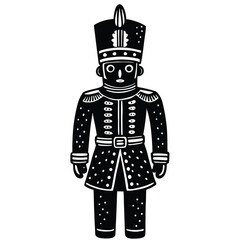 Black and white doll figurine of a woman in a fashion suit costume as a silhouette illustration