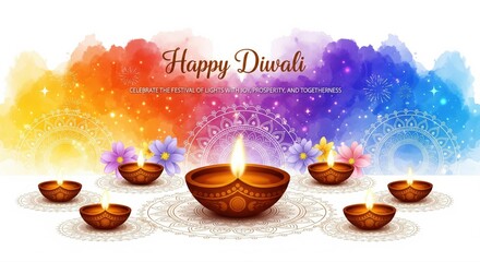 traditional oil lamp with happy diwali