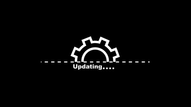 updating bar icon animation on black background. white color setting and update icon animated. Abstract system update and processing bar icon animation. System setting updating bar icon animated.
