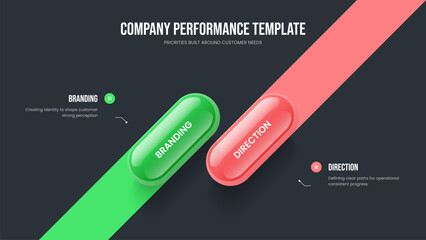 Enterprise Profile 2 Element Infographic Frame Design. Consulting Showcase Presentation Template Vector Illustration. Project Review Two Step Diagram Slideshow Layout.