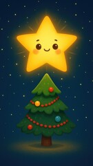 Fototapeta premium Cute starry Christmas tree wallpaper for mobile