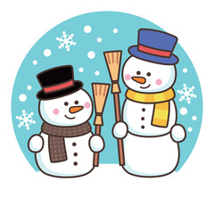 ほうきを持ったかわいい雪だるま