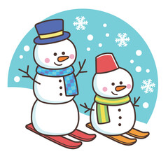 スキーをする雪だるま