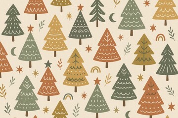 Obraz premium Whimsical forest pattern illustration background