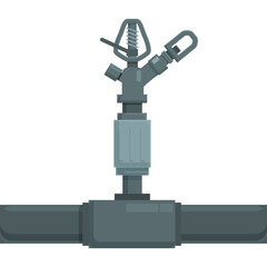 Grey Sprinkler Head Attached To Water Pipe In Detailed Cartoon Style Against A White Background