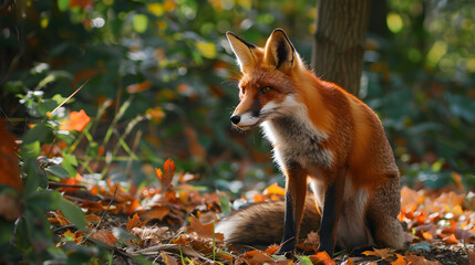 Red fox in autumn forest