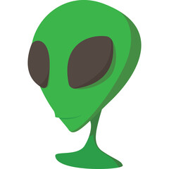 Green Alien Head With Large Dark Eyes and Small Smile On Transparent Background Sci Fi Concept