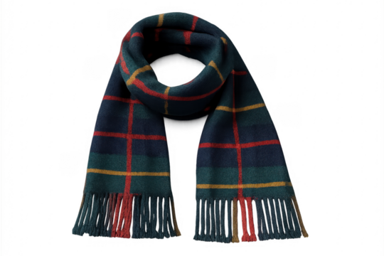 Plaid wool scarf showing textured tartan pattern