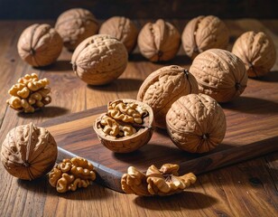 Walnuts on Wooden Board - A Nutritious and Healthy Snack.