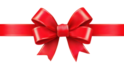 PNG red gift ribbon with tied bow on white background for festive gift decoration and celebration