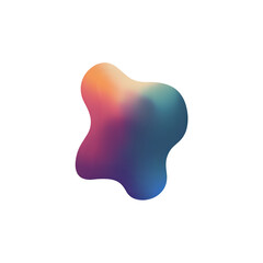 Abstract liquid gradient shape with vibrant orange and blue fluid colors on white background.