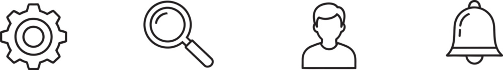 Four outline digital interface icons - essential tools for user navigation and interaction