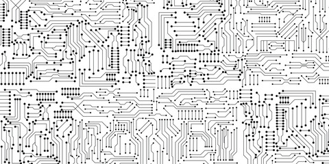 Black and white circuit board pattern texture. High-tech background in digital computer technology concept. abstract illustration.
