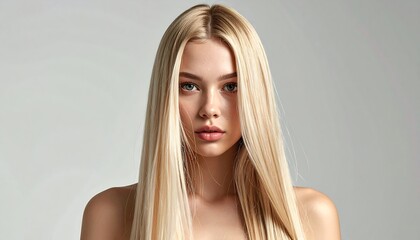 Portrait of a Beautiful Blonde Woman with Long, Straight Hair.