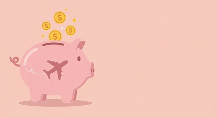 Saving money for travel, piggy bank for vacation savings. A smart savings plan