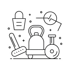 Gym Icon Set Treadmill Dumbbell Monoline Vector