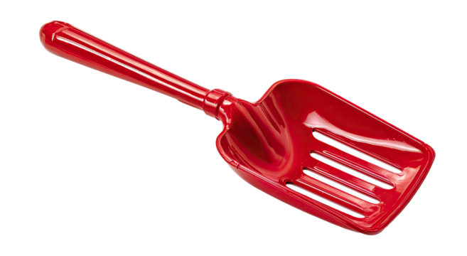 Red plastic cat litter scoop