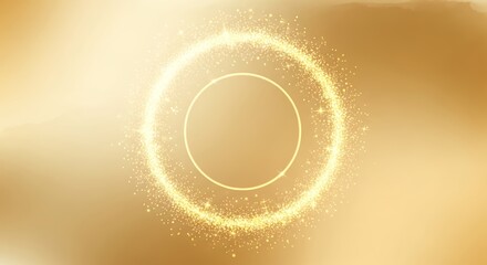 Golden sparkle circle frame with glowing particles on soft gradient background