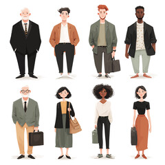 Diverse business people collection in modern casual attire, ideal for corporate websites, presentations, and marketing materials. (vector illustration)