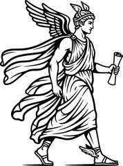 Fototapeta premium Vector illustration of Hermes walking forward holding a scroll or message