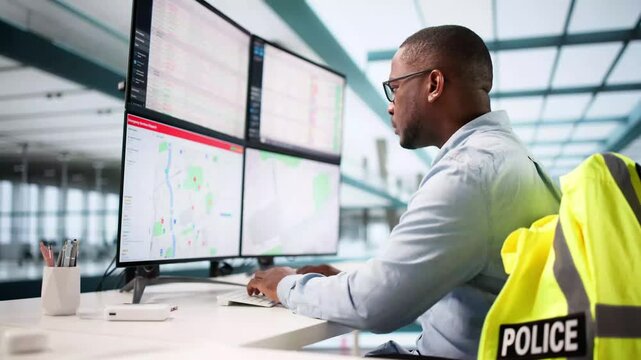 Police Man In Emergency Call Center Management