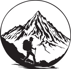 Hiker with backpack on mountain trail vector illustration for adventure, trekking, and outdoor themes