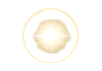 Abstract soft yellow light burst with a circular golden halo, isolated on transparent background, gentle glow effect, subtle energy or spiritual symbol
