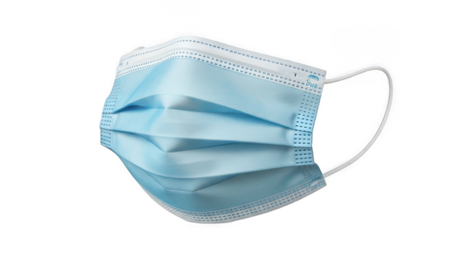 Blue Disposable Medical Face Mask Isolated on Transparent PNG Background