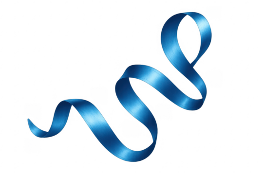 Blue satin ribbon curling on transparent background