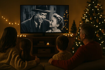 Family Watching Classic Christmas Movie Together